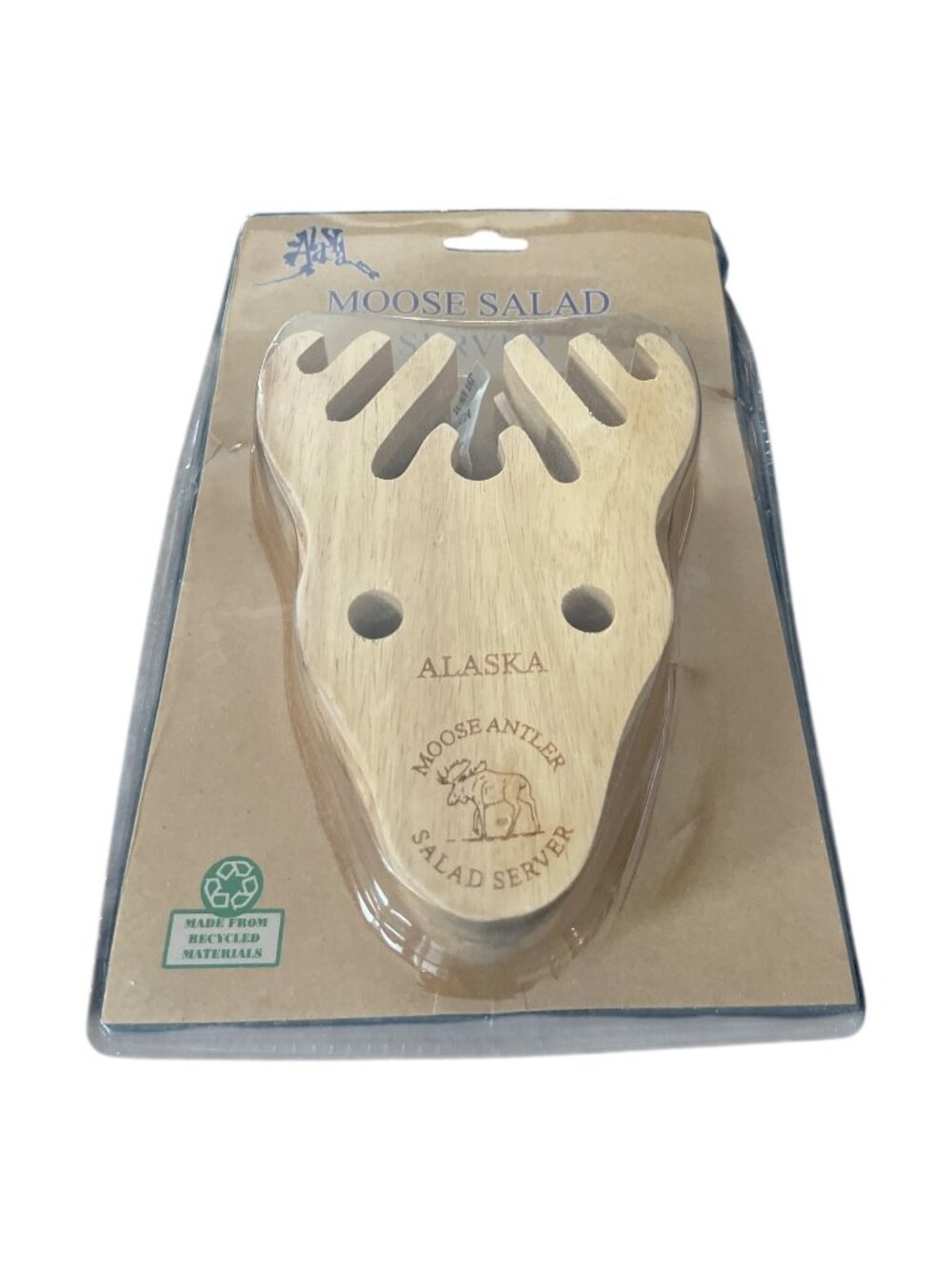 Alaska Moose Salad Server Wooden Utensil Antler Shape Novelty Kitchen Tool